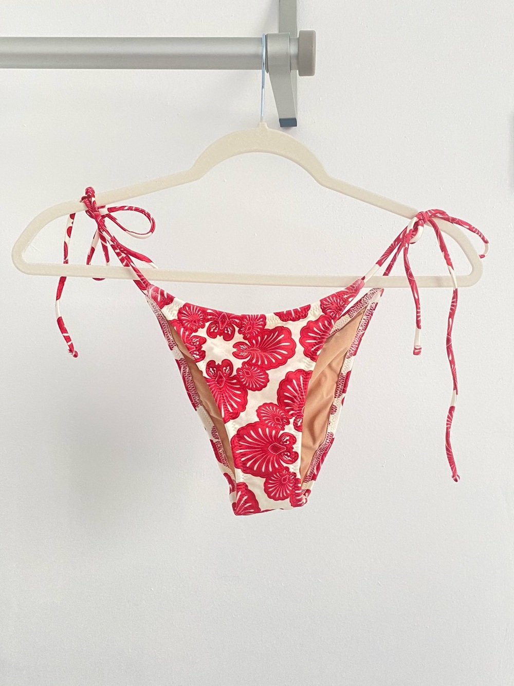 Shani Shemer Swimwear Red & Cream Floral String Bikini Bottoms